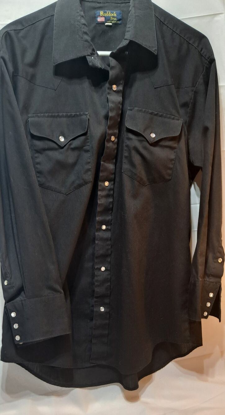 Ruddock Bros Long Sleeve Pearl Snap Button Up Shirt Mens Large All Black